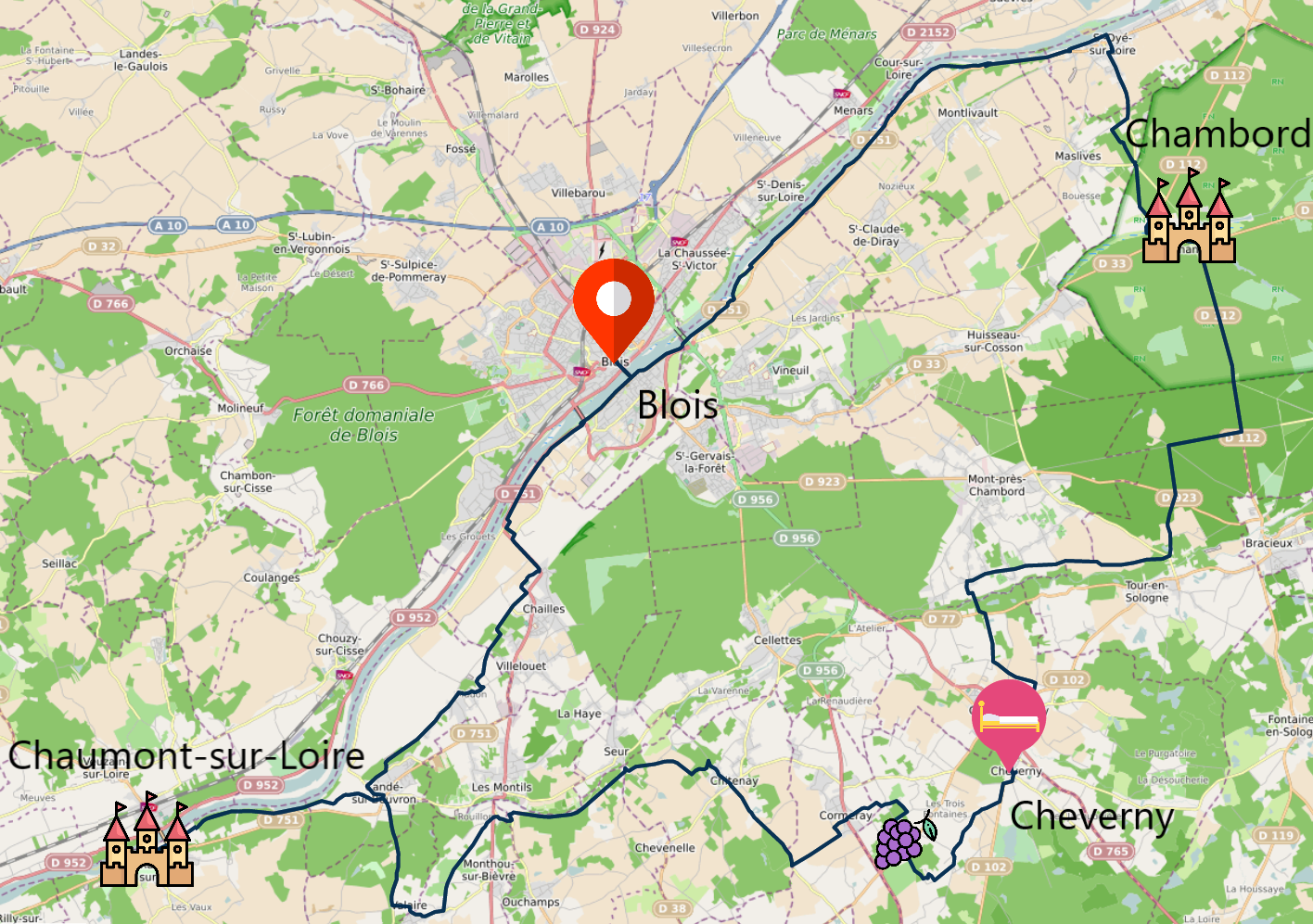 Carte de l'itinéraire à vélo