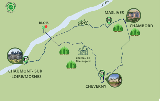 Carte itinéraire du séjour Itinérance à vélo Blois-Chambord-Cheverny-Chaumont