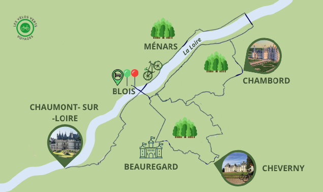 Carte itinéraire du séjour à vélo entre Loire et Sologne