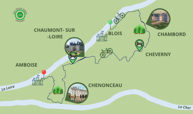 Carte itinéraire - Echappée à vélo entre Chambord et Chenonceau