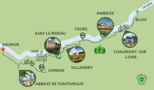 Carte itinéraire du séjour Château de la Loire à vélo de Blois à Saumur