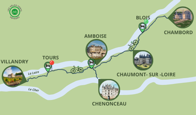 Carte itinéraire du séjour Séjour Échappée à vélo entre Blois et Tours