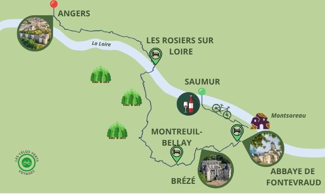 Carte itinéraire du séjour Vélo, Loire, et patrimoine : De Saumur à Angers