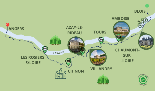 Carte itinéraire du séjour De Blois à Angers en 6 jours