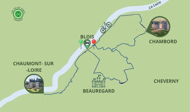 Carte itinéraire - Escapade à vélo Chambord – Cheverny – Chaumont