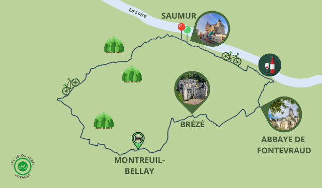 Carte itinéraire du séjour Saumur à vélo : Entre cave et châteaux