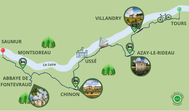 Carte itinéraire du séjour Château de la Loire à vélo de Blois à Saumur