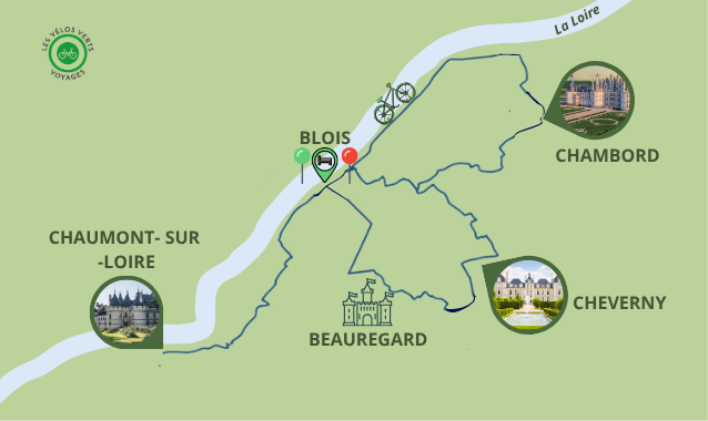 Carte itinéraire - Escapade à vélo Chambord – Cheverny – Chaumont